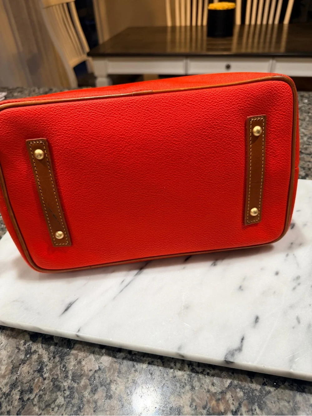 Dooney & Bourke Orange Leather Satchel with Tan Trim